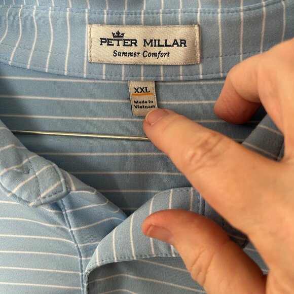 Peter Millar Summer Comfort Button Polo - Blue and White Stripe - XXL - Picture 2 of 5